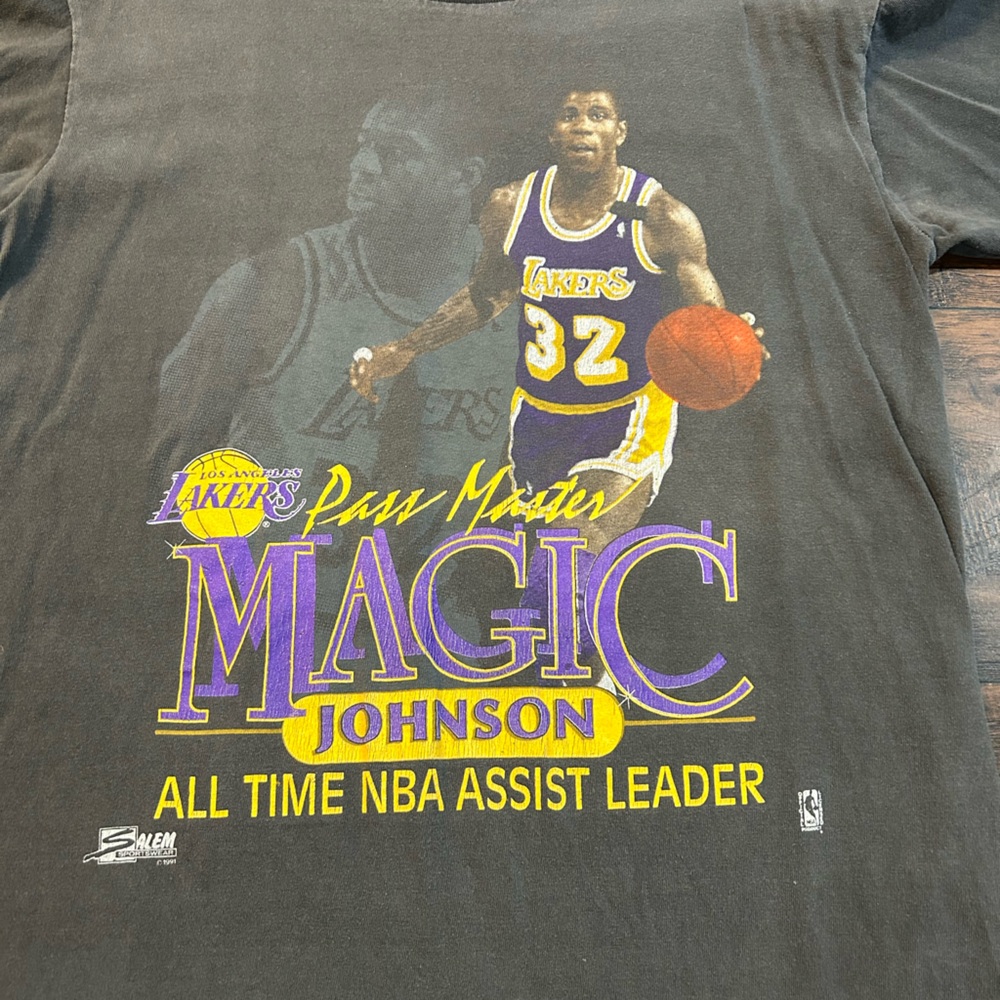 Magic Johnson Los Angeles Lakers NBA All Time Assists Leader Salem Vintage Shirt - Picture 2 of 8